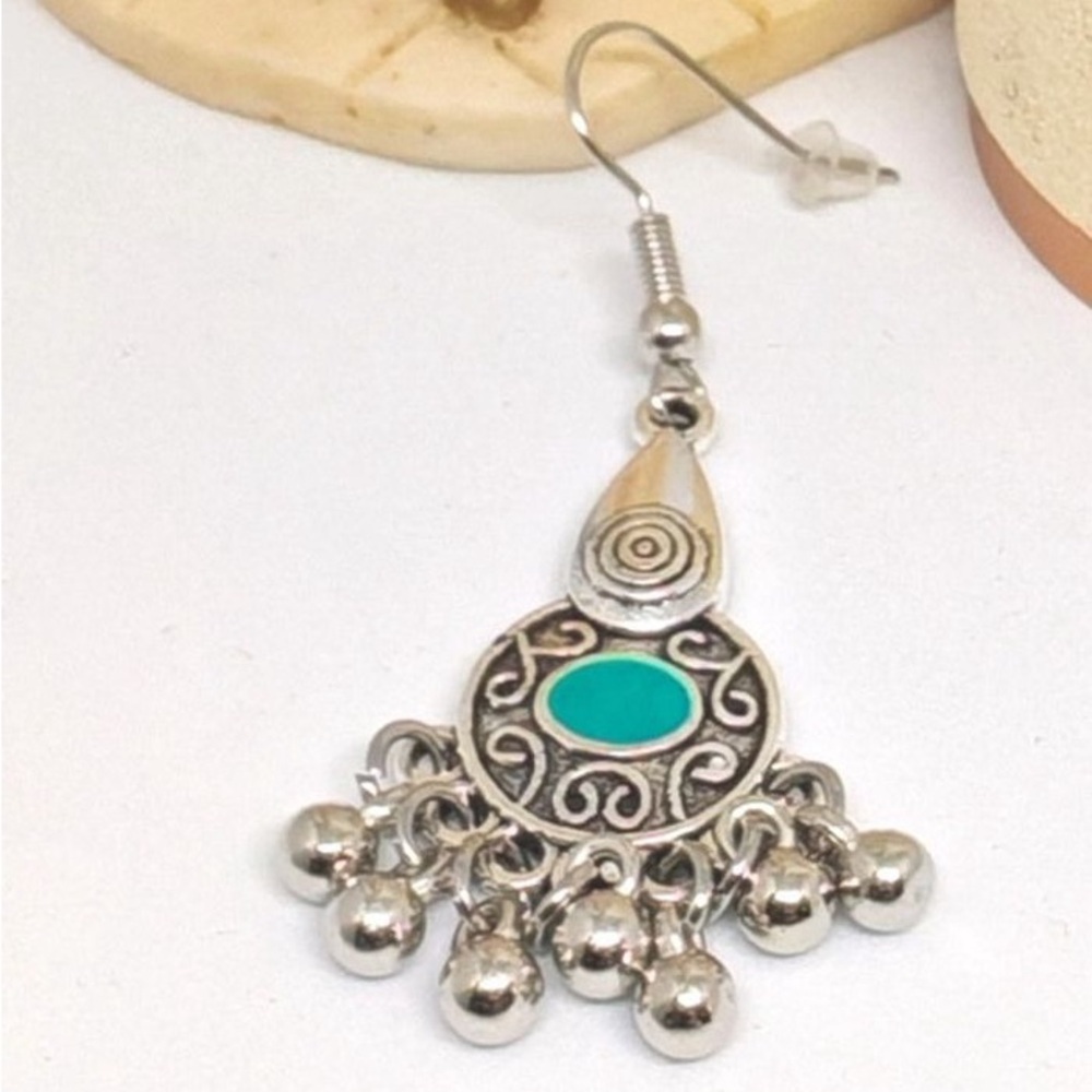 Chic Silver and Turquoise Chandelier Earrings - Picture 2 of 7